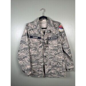 US Military Mens Green Camo Civil Air Patrol Field Button Down Jacket Distressed